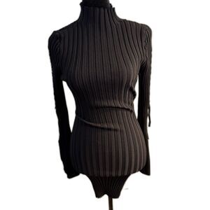Windsor Black Ribbed Bodycon Midi Dress — Gold Hardware, Mock Neck